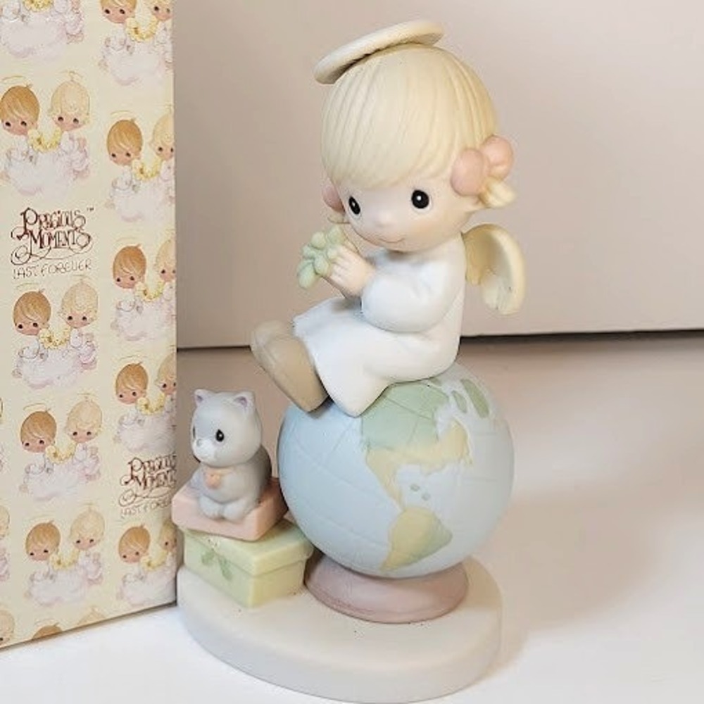 Precious Moments Peace On Earth Angel on Globe Figurine E2804R 1999 Enesco‎ Cat